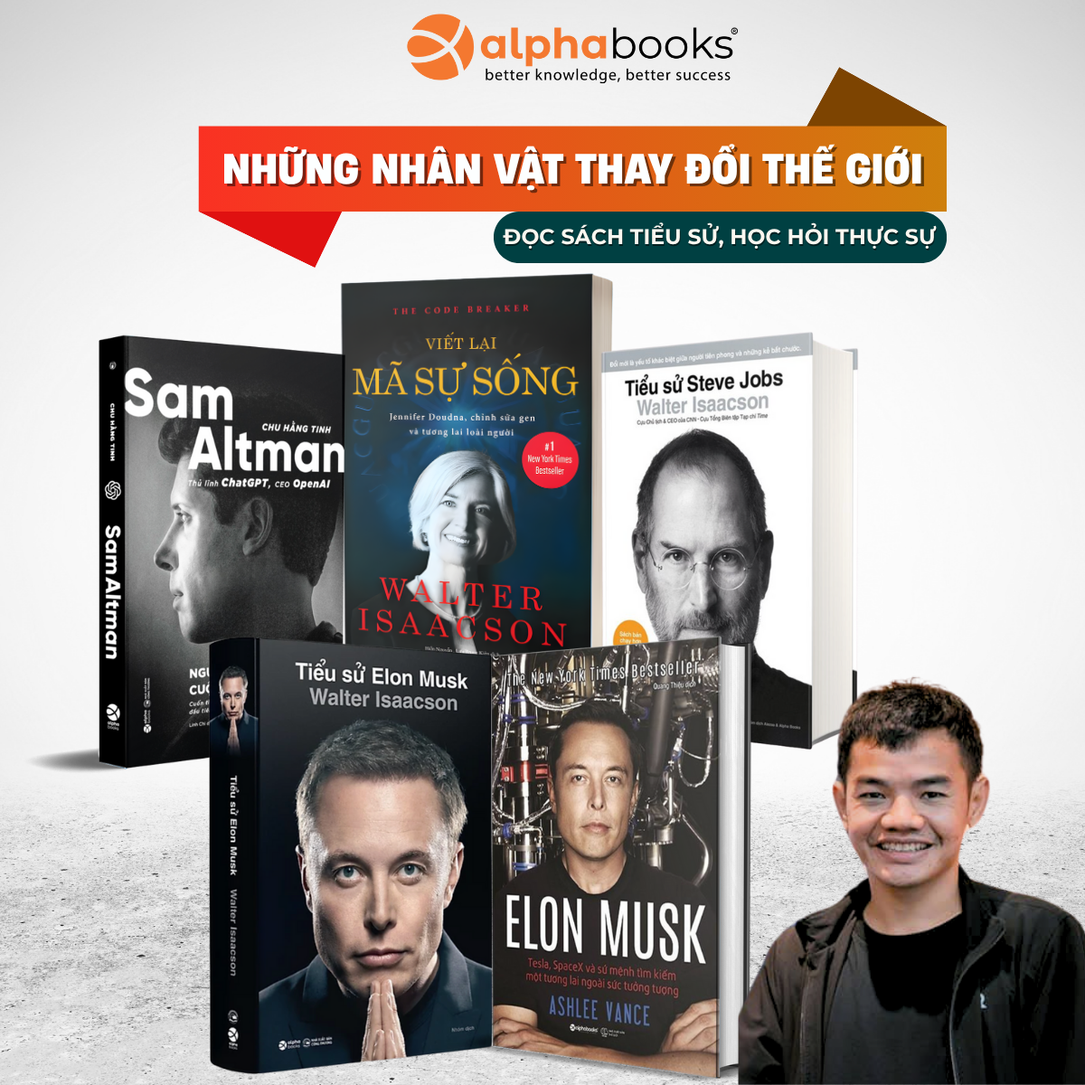 Bộ Sách Những Nhân Vật Thay Đổi Thế Giới: Elon Musk: Tesla, Spacex Và Sứ Mệnh Tìm Kiếm Một Tương Lai Ngoài Sức Tưởng Tượng + Tiểu Sử Elon Musk + Tiểu sử Sam Altman + Code Breaker - Viết Lại Mã Sự Sống + Tiểu sử Steve Jobs